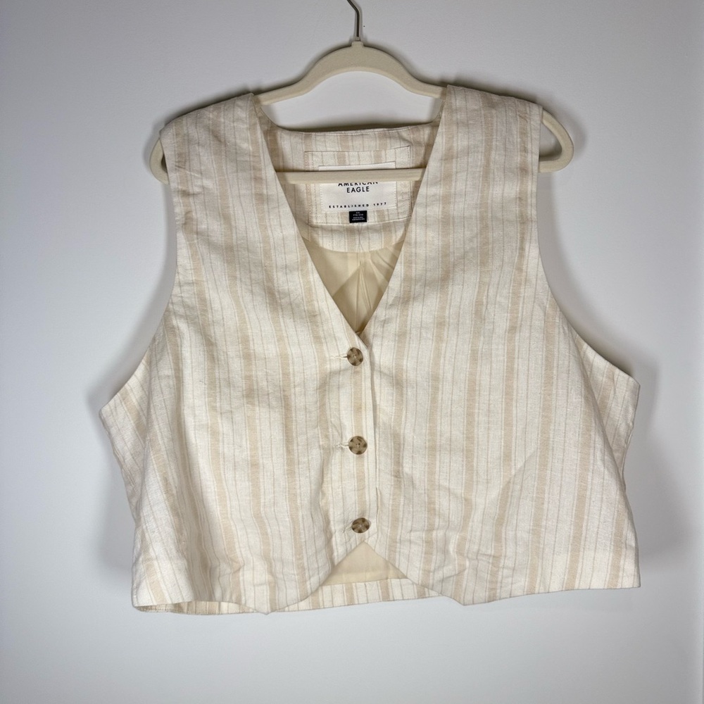 American Eagle Cream Striped Linen Blend Vest Size 2X Plus Pinstripe Boho